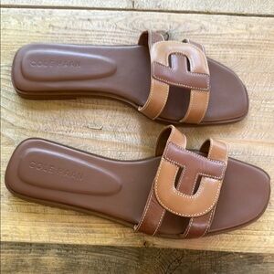 Cole Haan Brown Tan Slide Sandals with H Logo - Chrisee Sandal